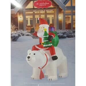 St Nicholas Square Santa Riding Polar Bear Inflatable 6' Tall
